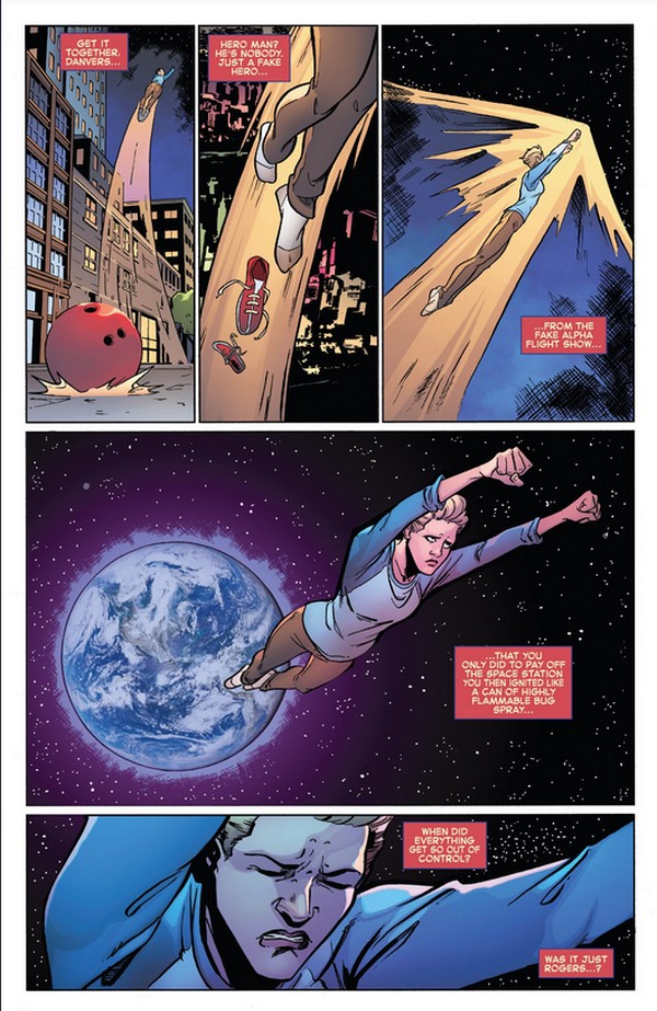 Captain Marvel flies arround the world