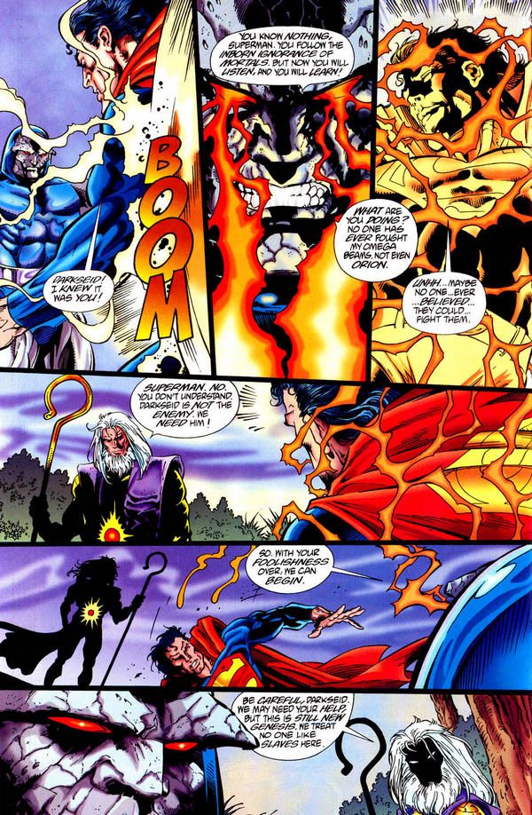 Darkseid hurts Superman with Omega Beams