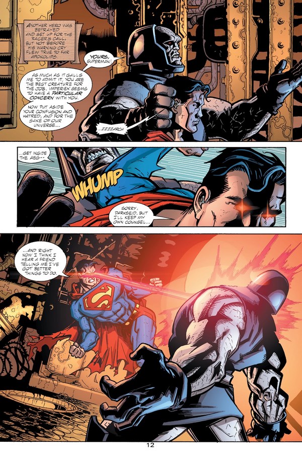 Darkseid takes a blast from heat vision