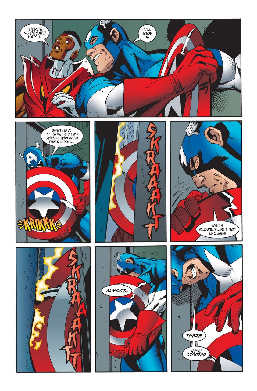 Captain America Stops elevator with his shield