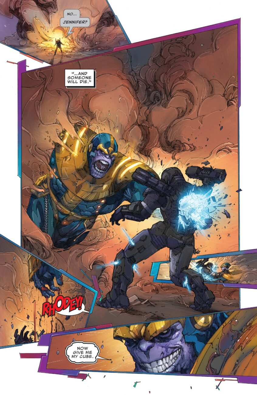 Thanos punches through War Machine