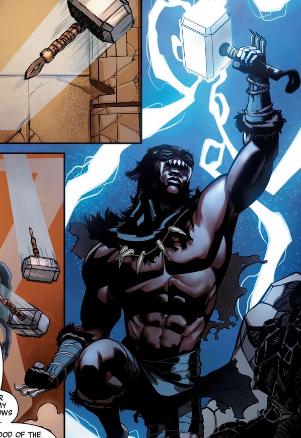 First Black Panther mosi wielding Mjolnir