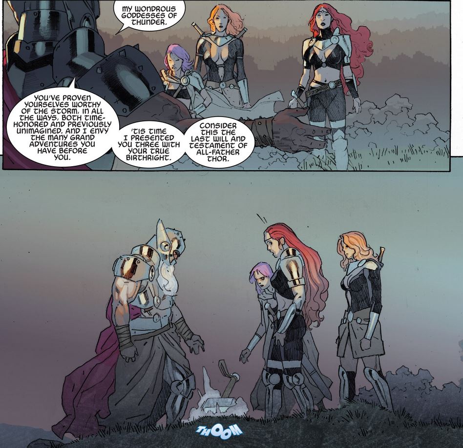 Old King Thor leaves the Throne of Asgard to his granddaughters