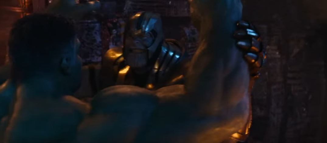 Thanos realizing he can take down Hulk
