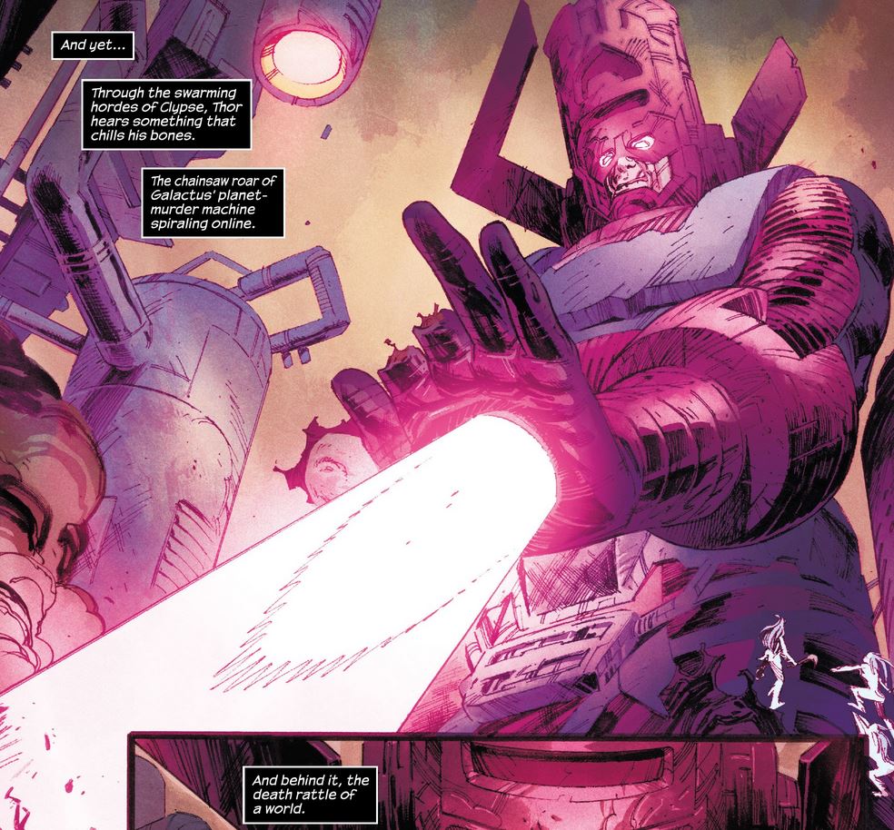Galactus consuming a planet with machinery